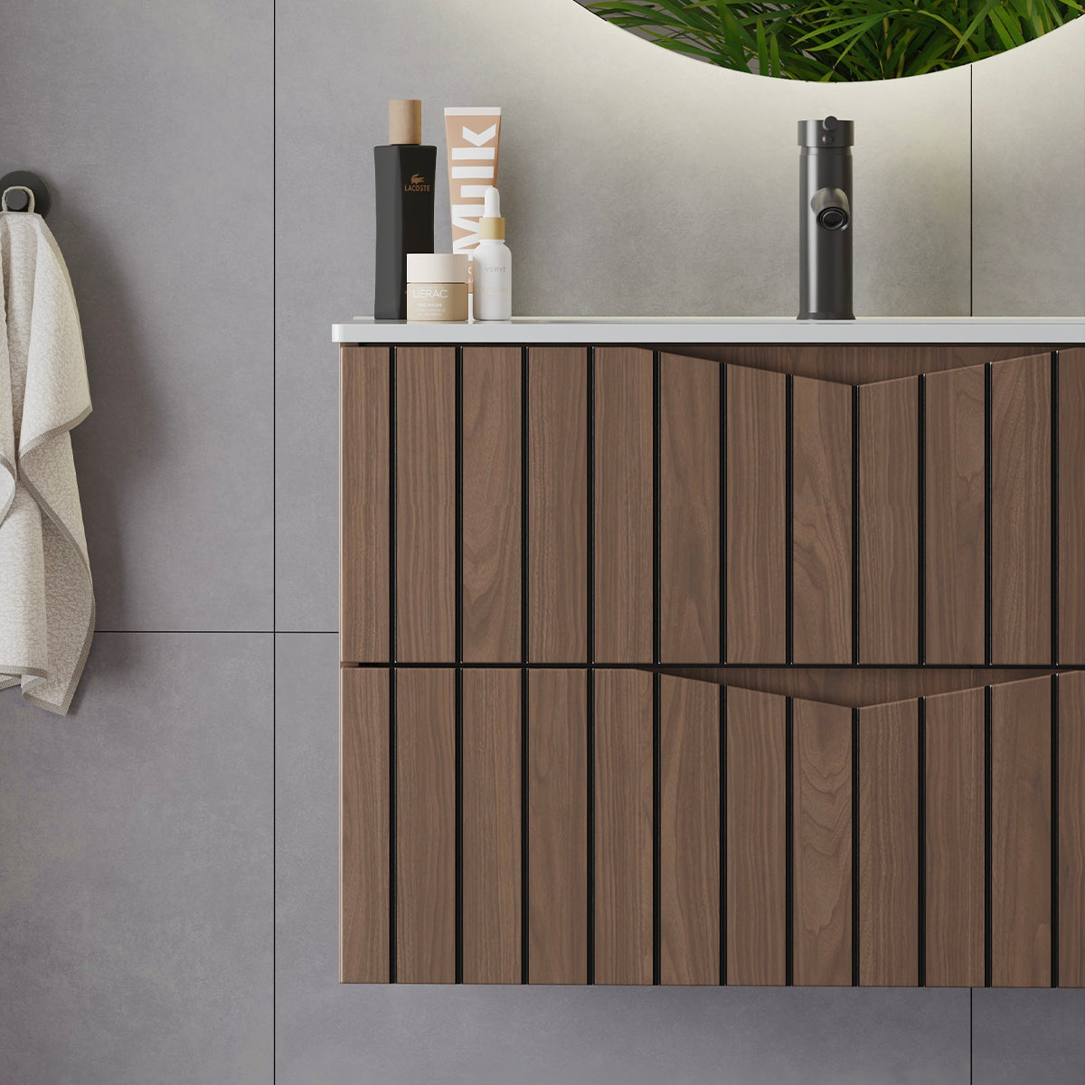 Meuble simple vasque encastrée 80cm Siena bois et noir - vue 8