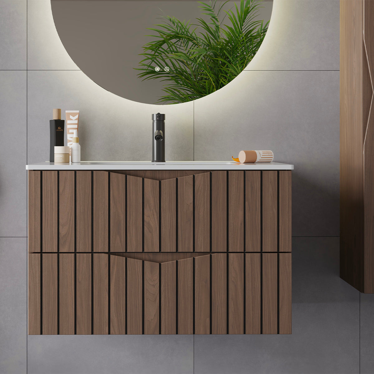 Meuble simple vasque encastrée 80cm Siena bois et noir - vue 5