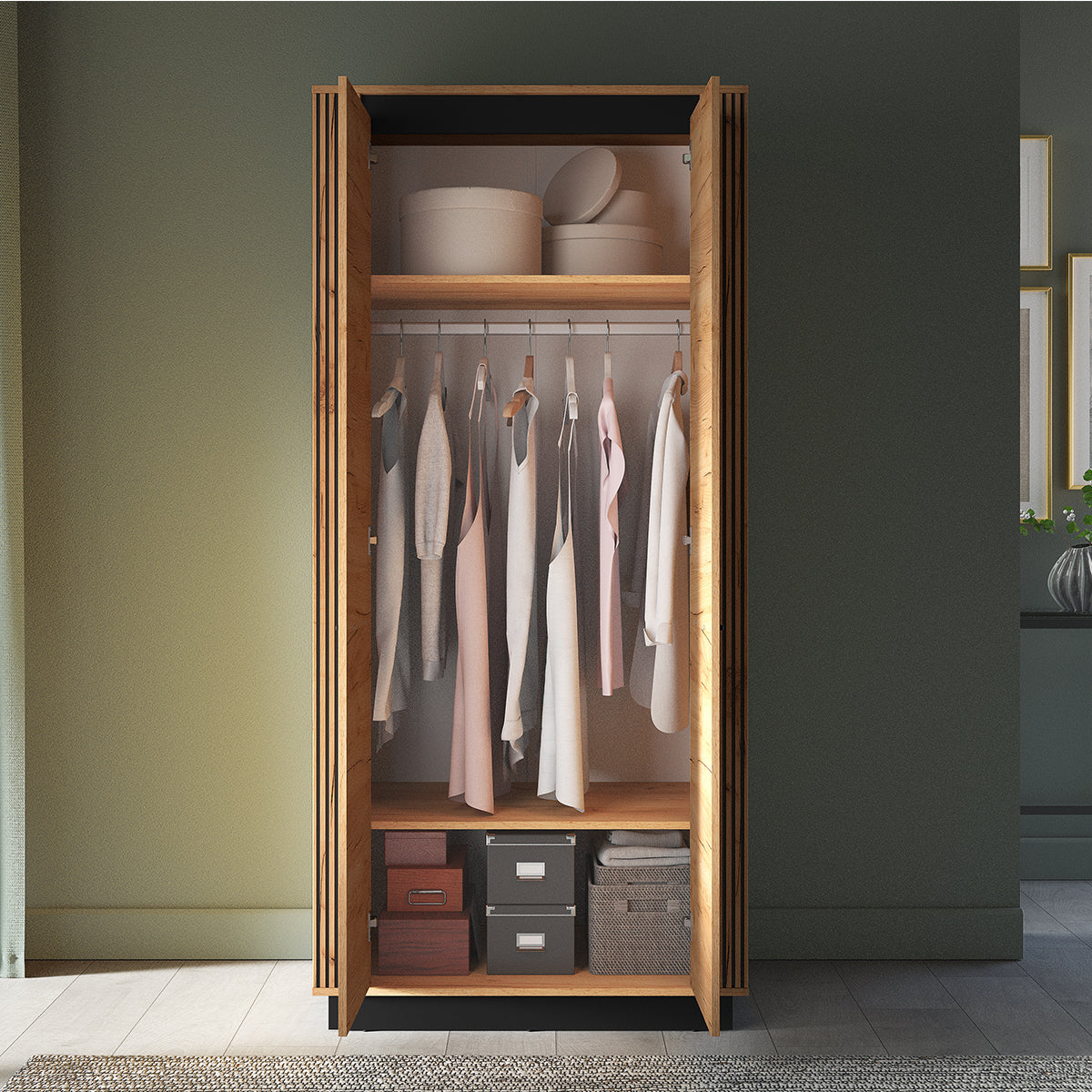 Armoire 2 portes Solal Bois et Noir - vue 4