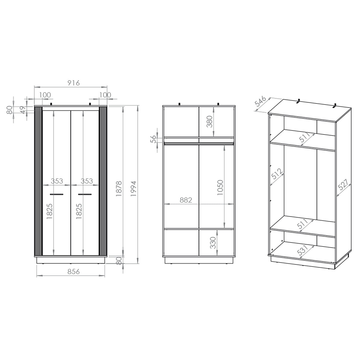 Armoire 2 portes Solal Bois et Noir - vue 7