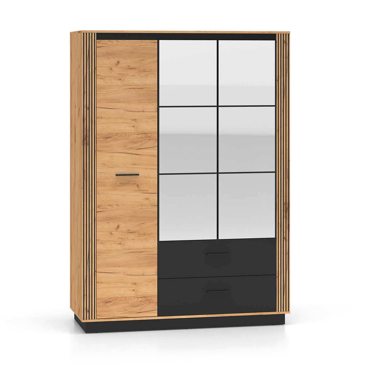 Armoire 3 portes 2 tiroirs Solal Bois et Noir