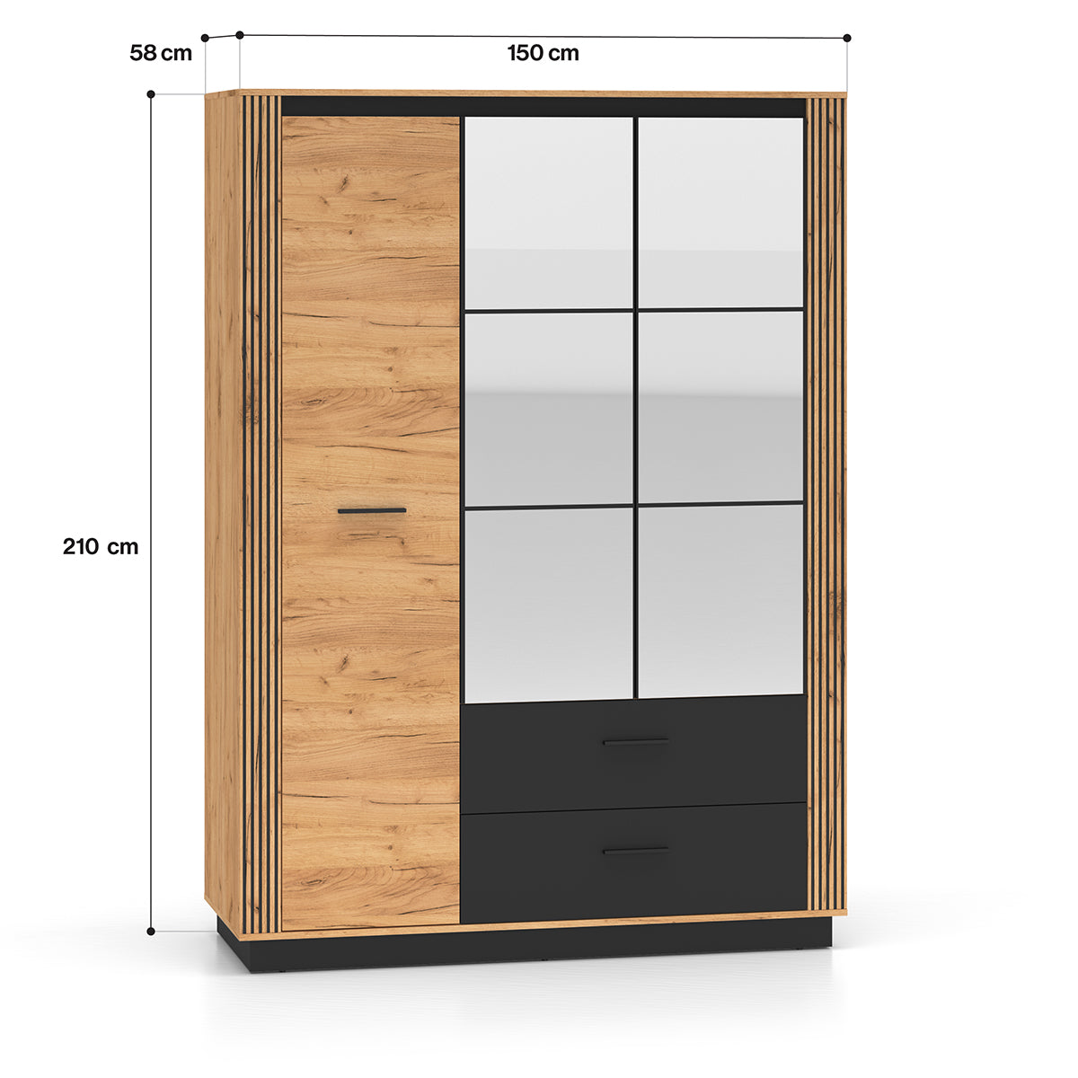 Armoire 3 portes 2 tiroirs Solal Bois et Noir - vue 5