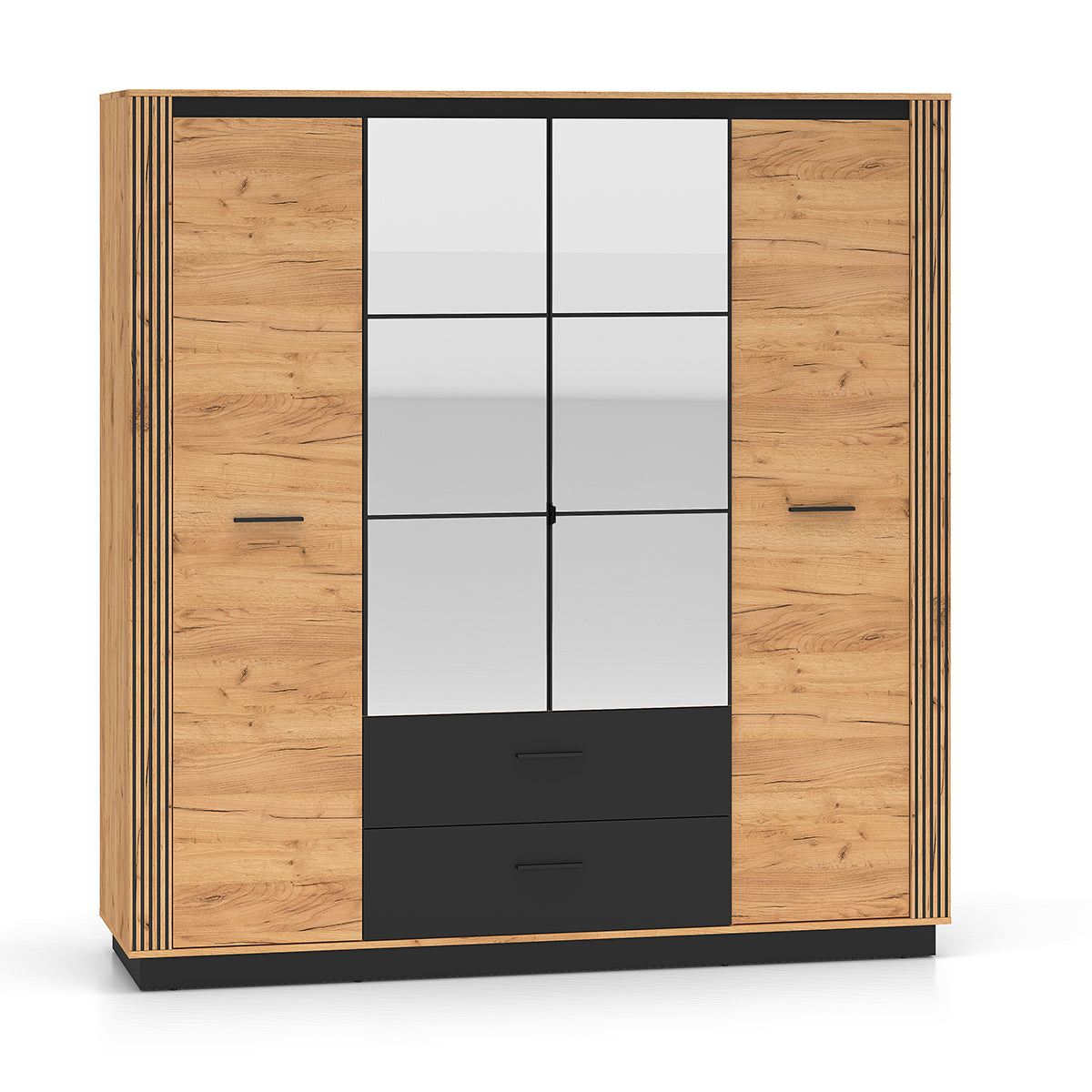 Armoire 4 portes 2 tiroirs Solal Bois et Noir