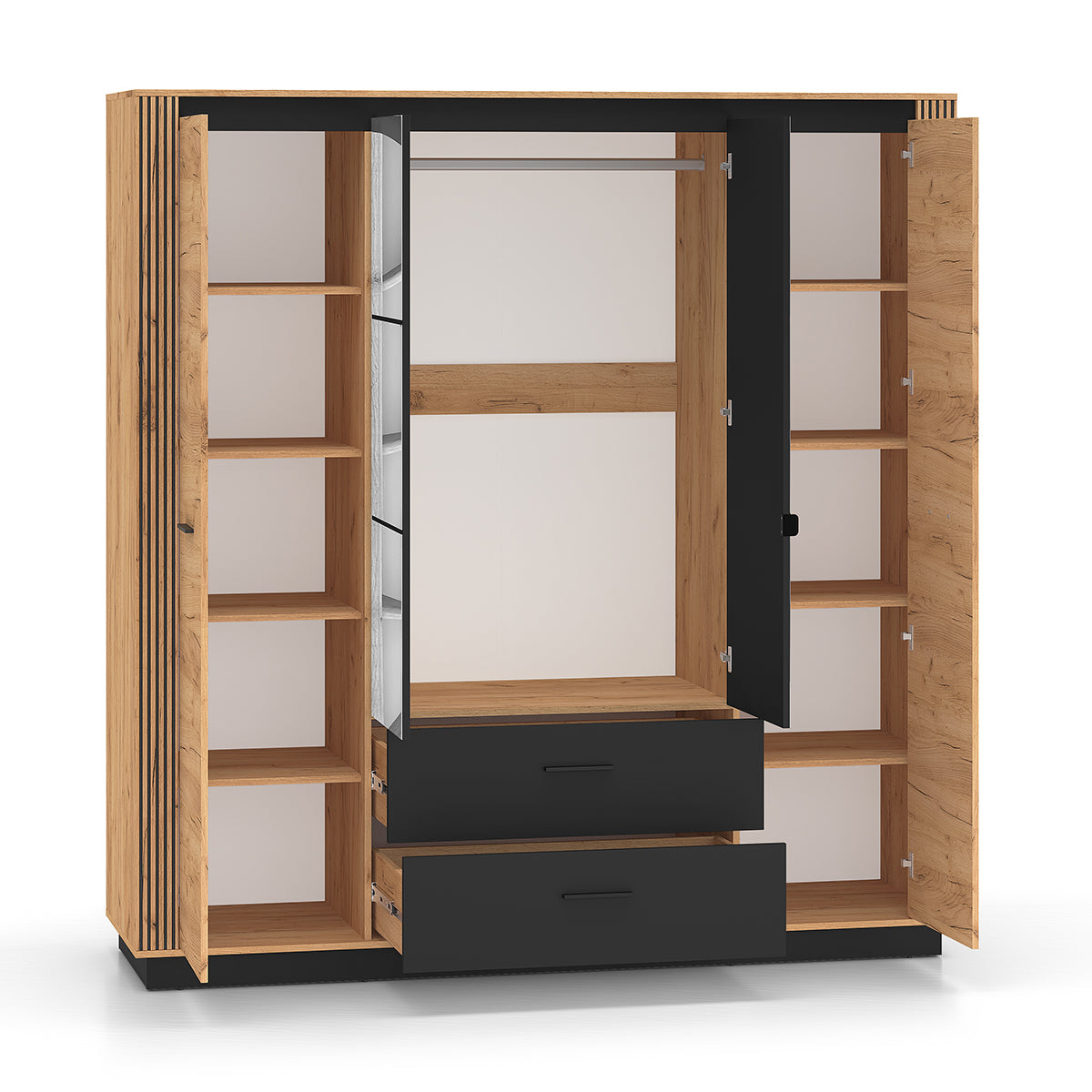 Armoire 4 portes 2 tiroirs Solal Bois et Noir - vue 2