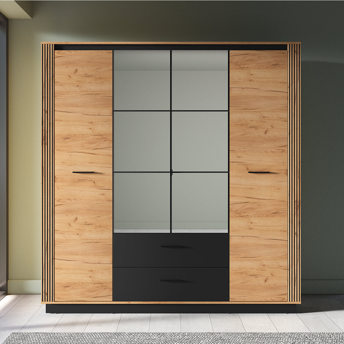 Armoire 4 portes 2 tiroirs Solal Bois et Noir - vue 3