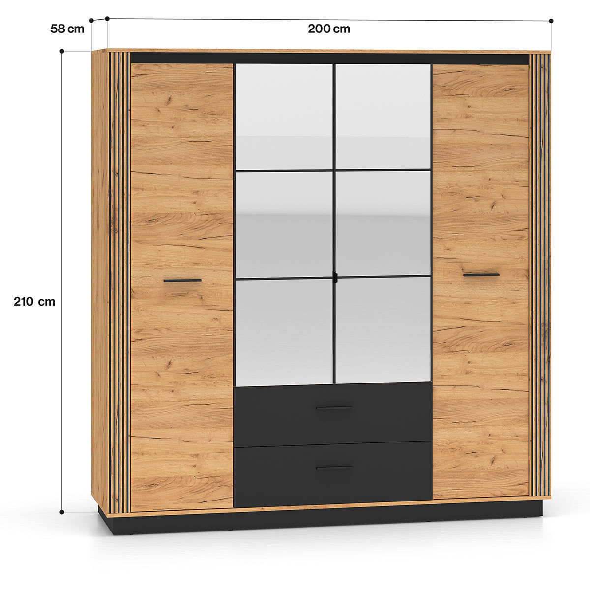 Armoire 4 portes 2 tiroirs Solal Bois et Noir - vue 5