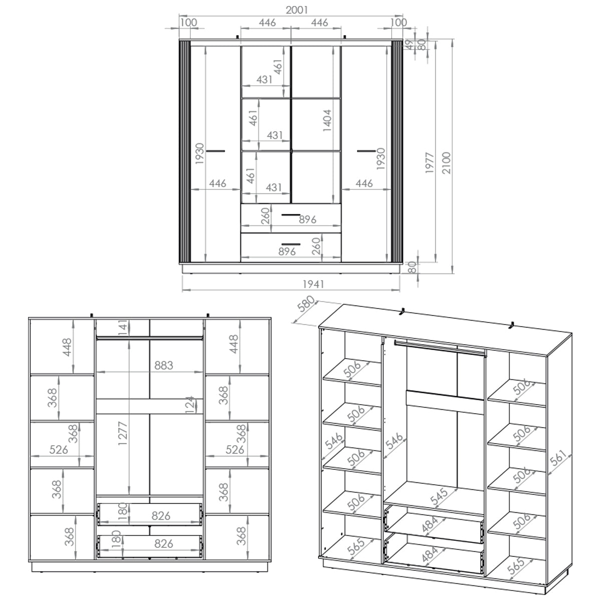 Armoire 4 portes 2 tiroirs Solal Bois et Noir - vue 7