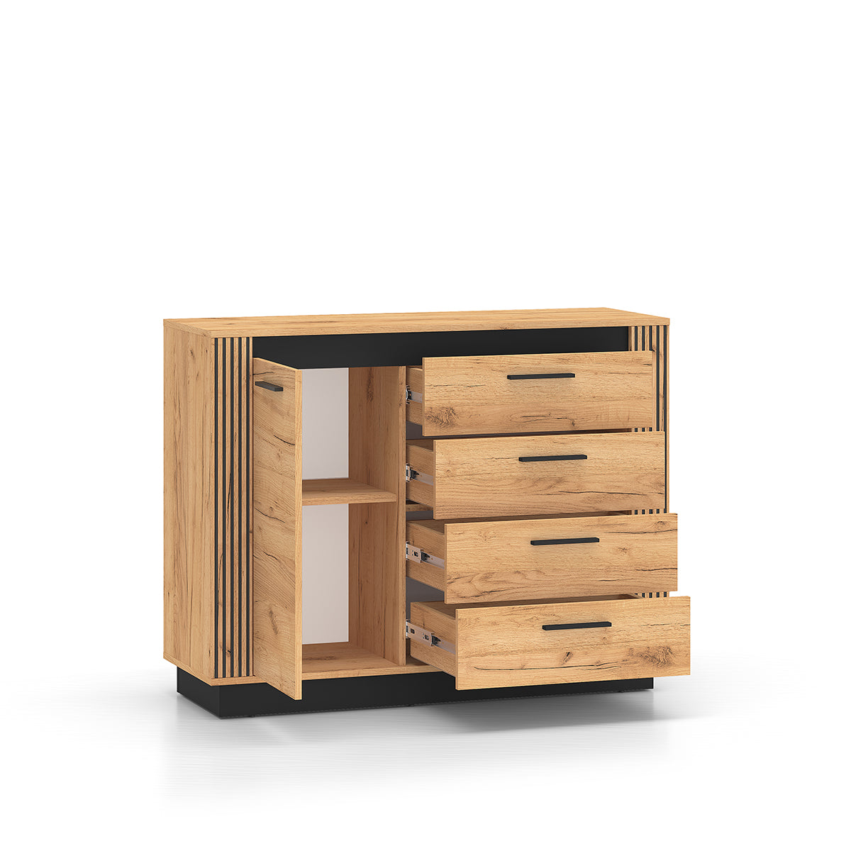 Buffet 1 porte 4 tiroirs Solal Bois et Noir - vue 2