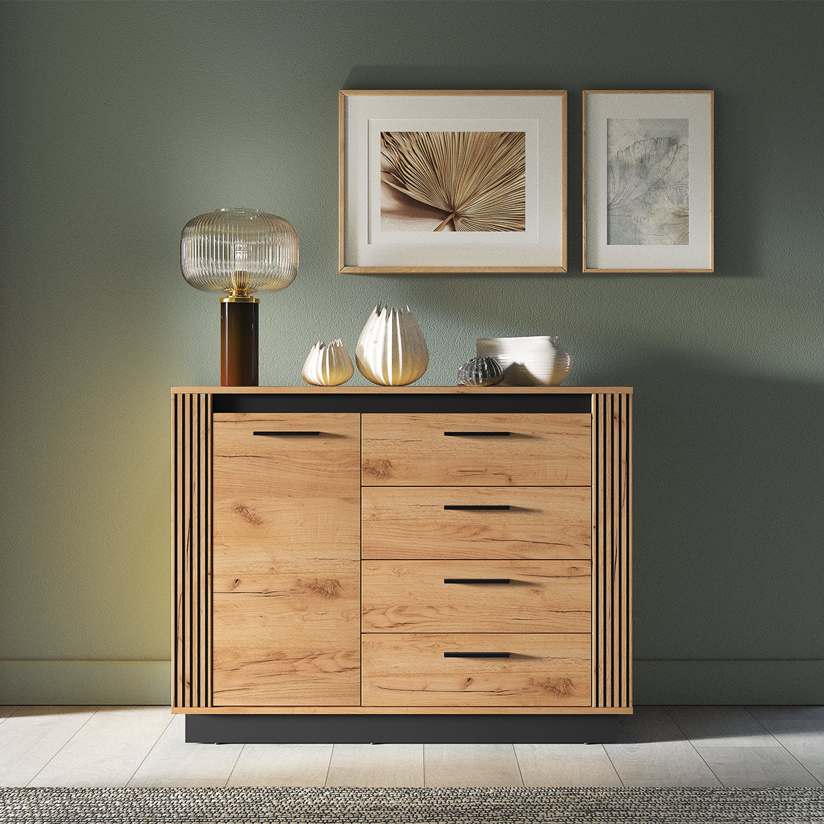 Buffet 1 porte 4 tiroirs Solal Bois et Noir - vue 3