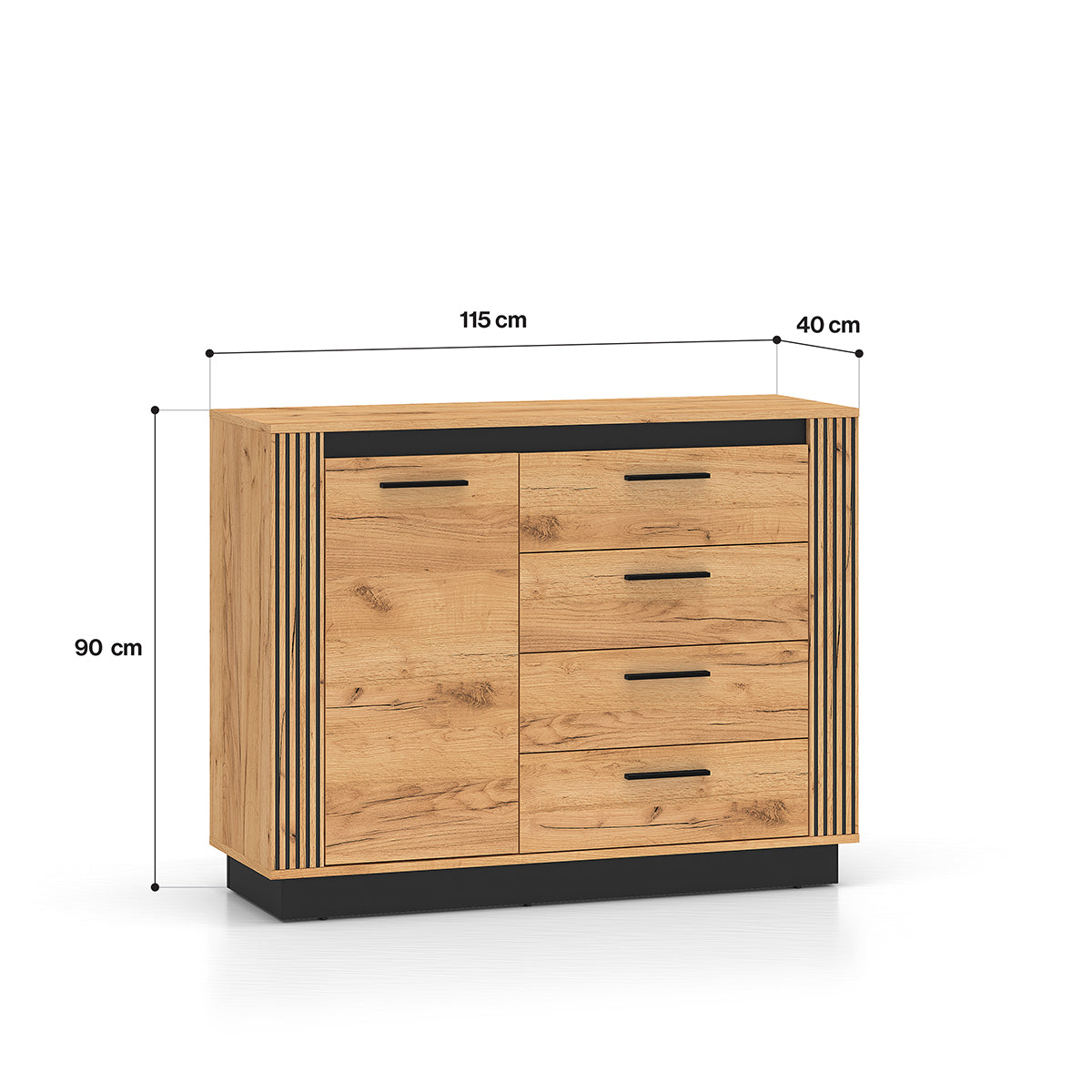 Buffet 1 porte 4 tiroirs Solal Bois et Noir - vue 4
