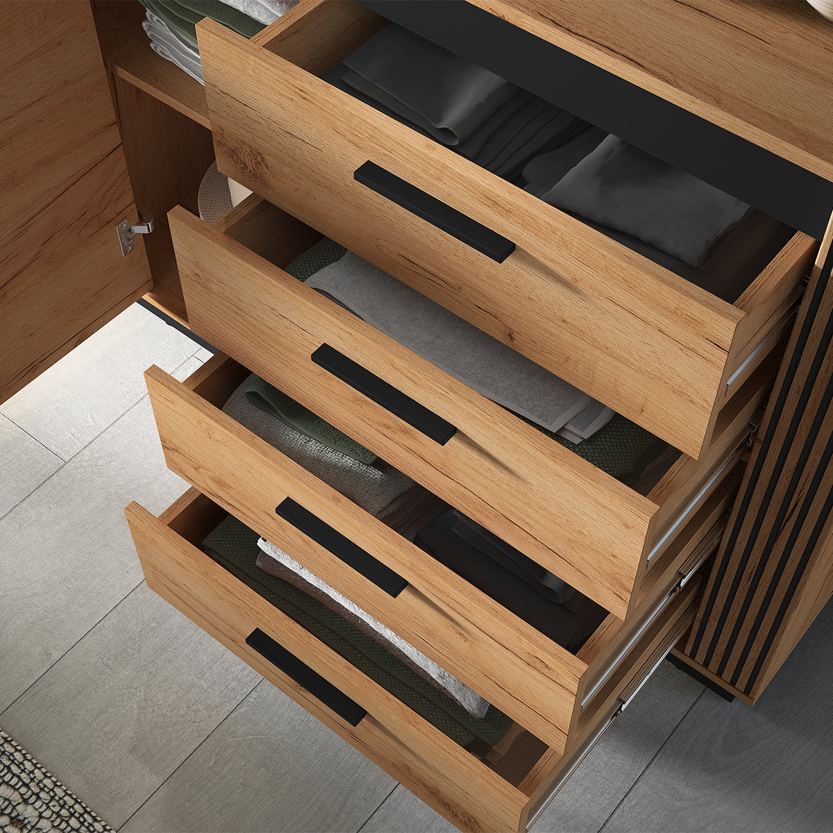Buffet 1 porte 4 tiroirs Solal Bois et Noir - vue 6