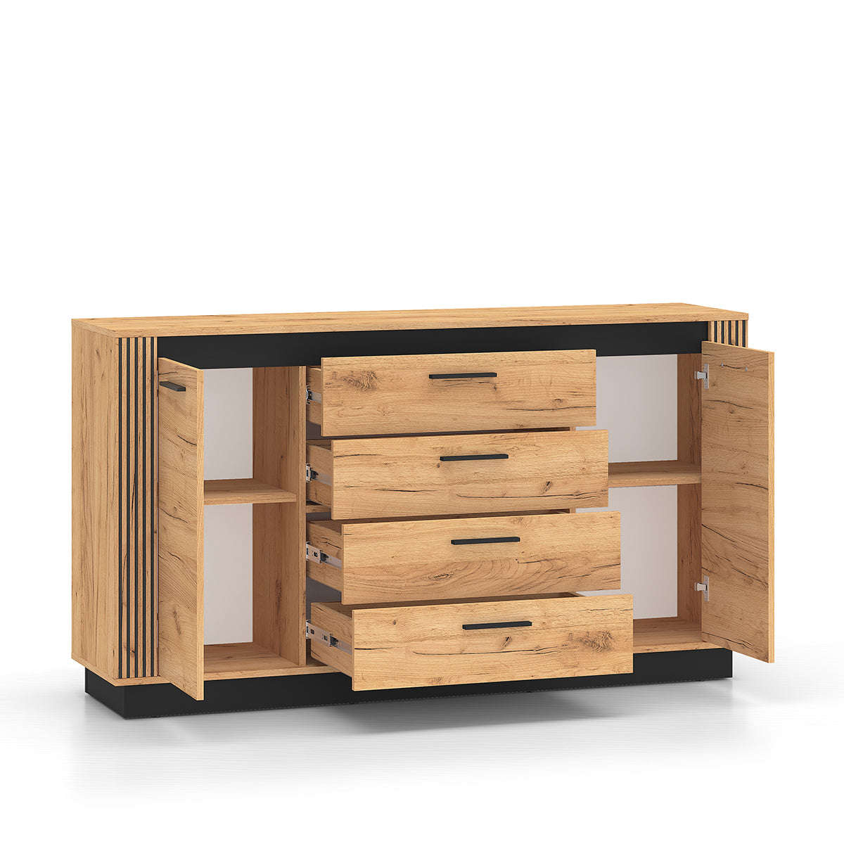 Buffet 2 portes 4 tiroirs Solal Bois et Noir - vue 2