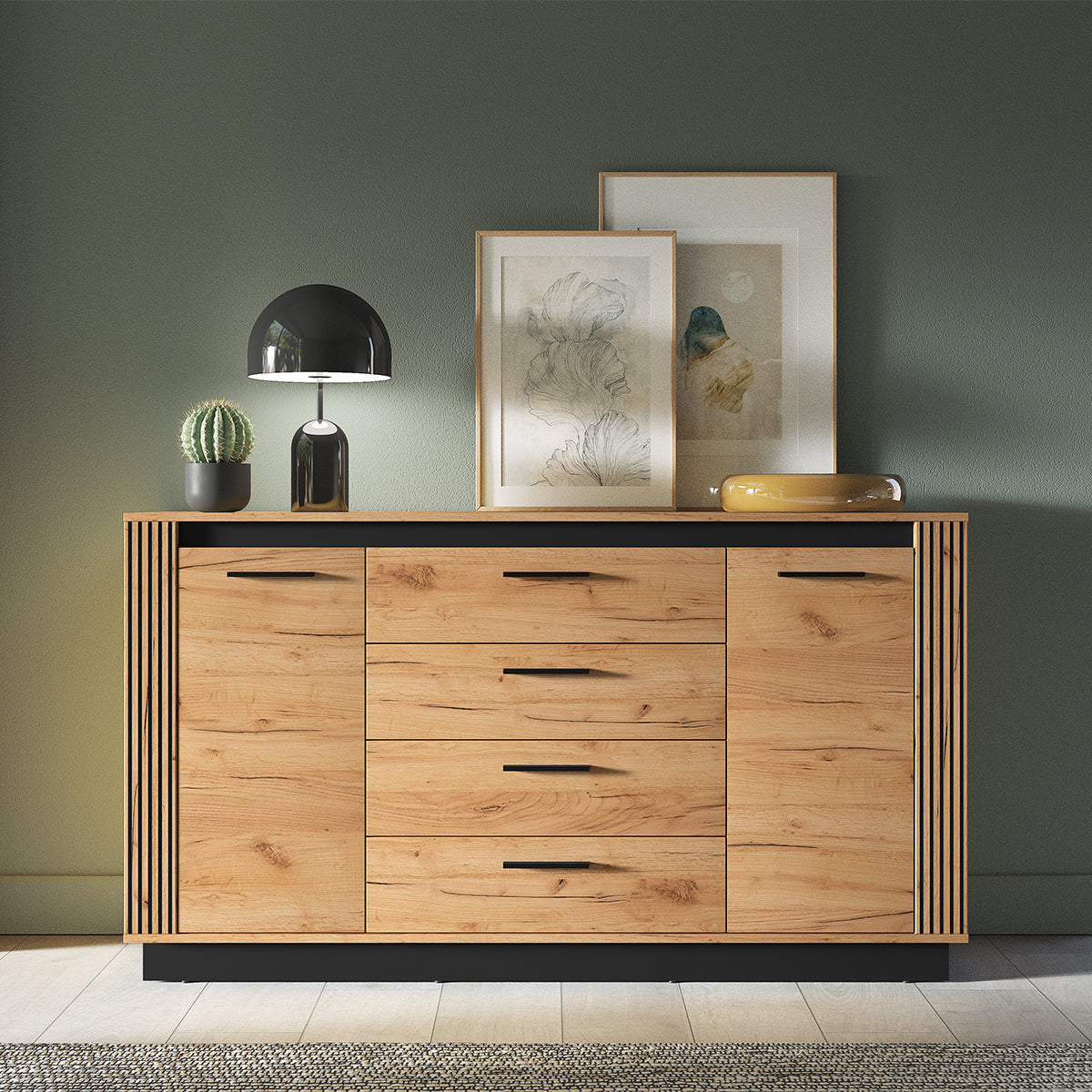 Buffet 2 portes 4 tiroirs Solal Bois et Noir - vue 3