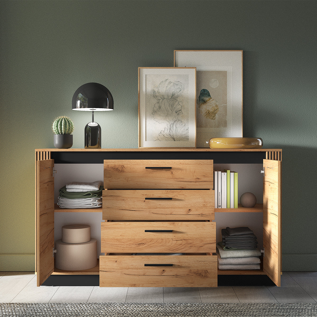 Buffet 2 portes 4 tiroirs Solal Bois et Noir - vue 4