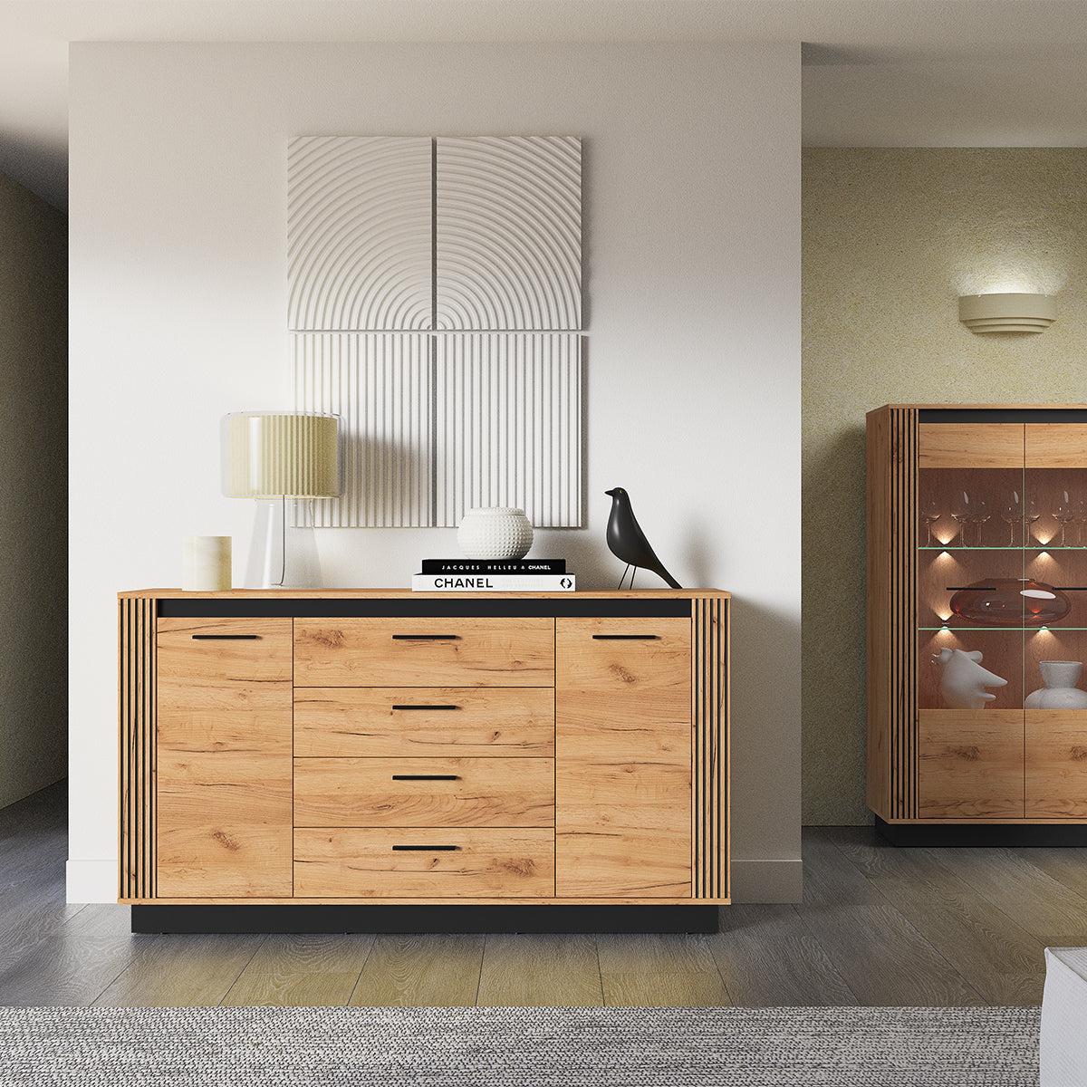 Buffet 2 portes 4 tiroirs Solal Bois et Noir - vue 6