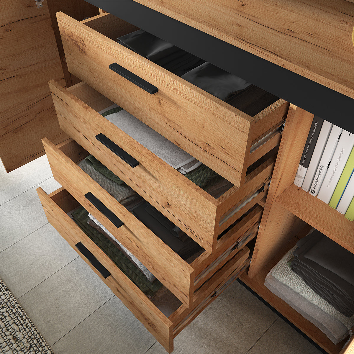 Buffet 2 portes 4 tiroirs Solal Bois et Noir - vue 7