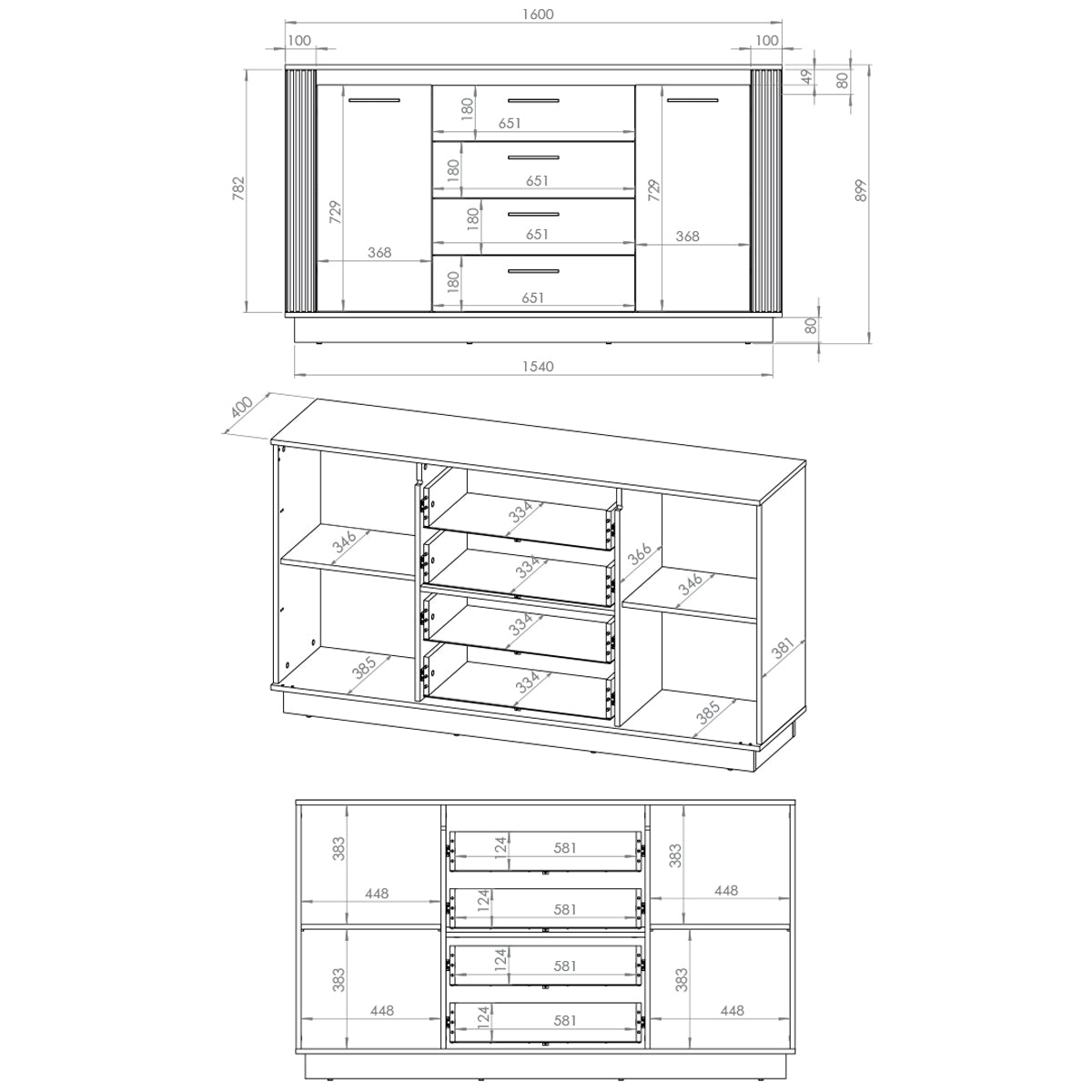 Buffet 2 portes 4 tiroirs Solal Bois et Noir - vue 8