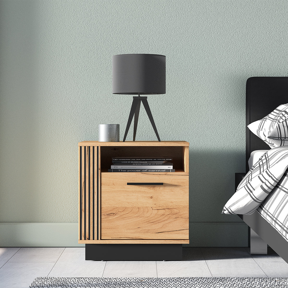Chevet 1 porte Solal Bois et Noir - vue 3