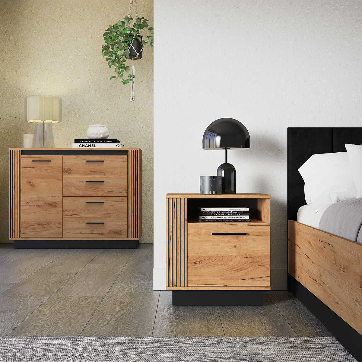 Chevet 1 porte Solal Bois et Noir - vue 4