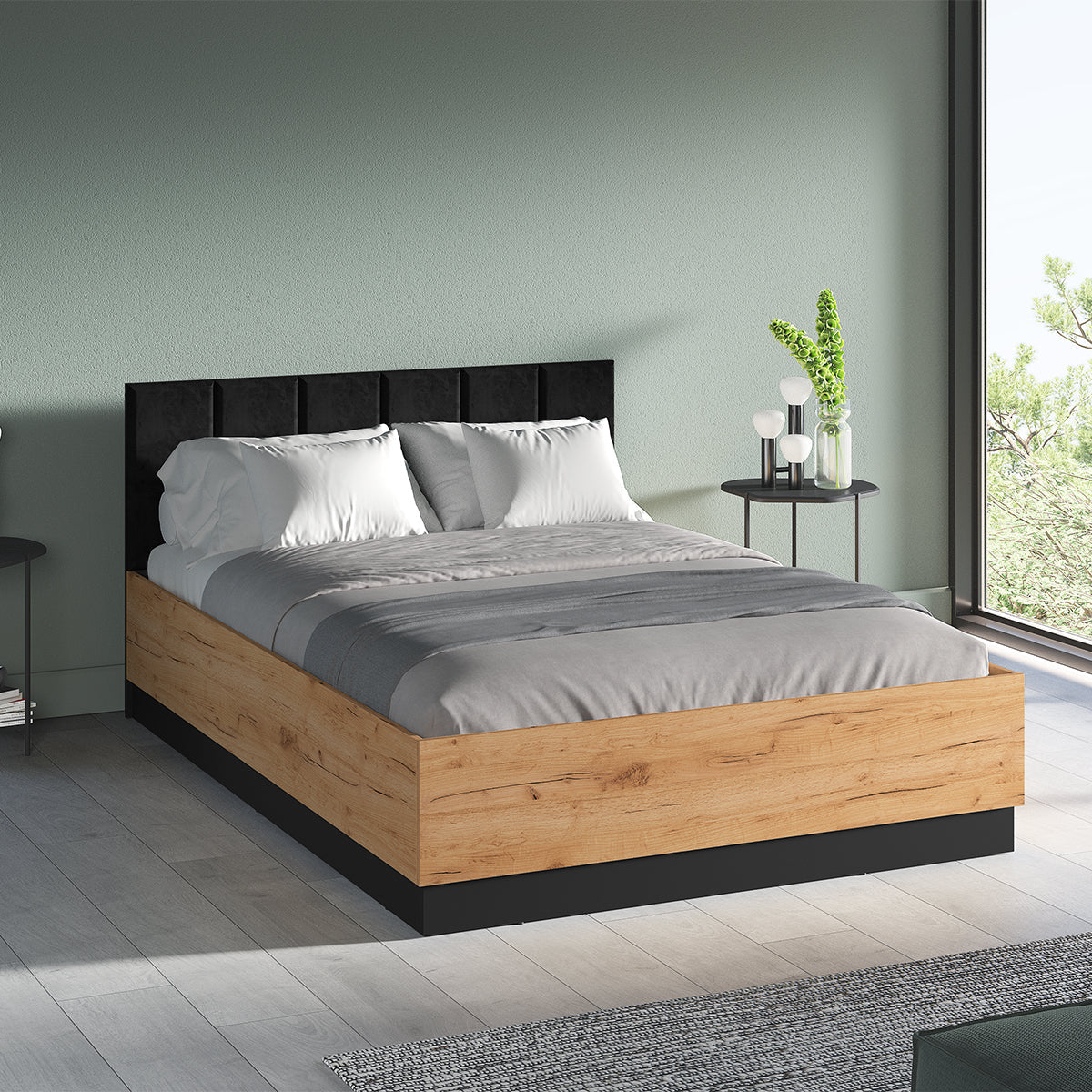 Lit coffre 140x200 sommier inclus Solal Bois et Noir - vue 3