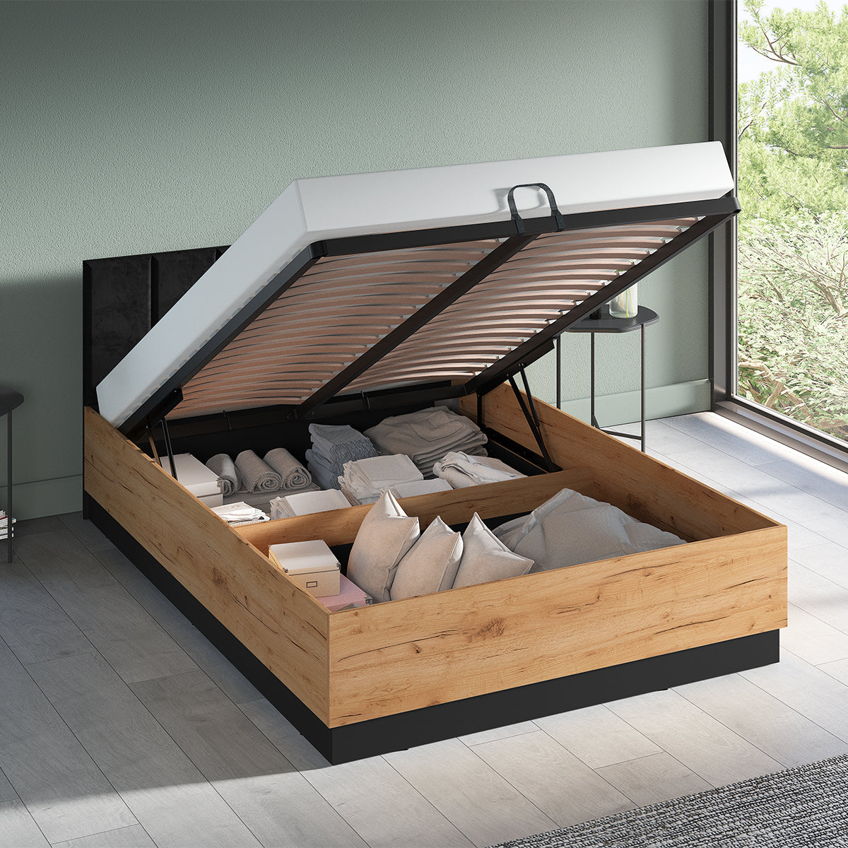 Lit coffre 140x200 sommier inclus Solal Bois et Noir - vue 4