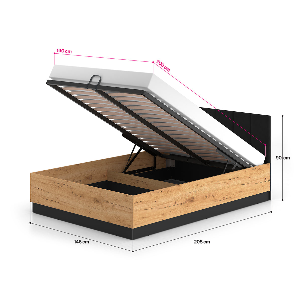 Lit coffre 140x200 sommier inclus Solal Bois et Noir - vue 5