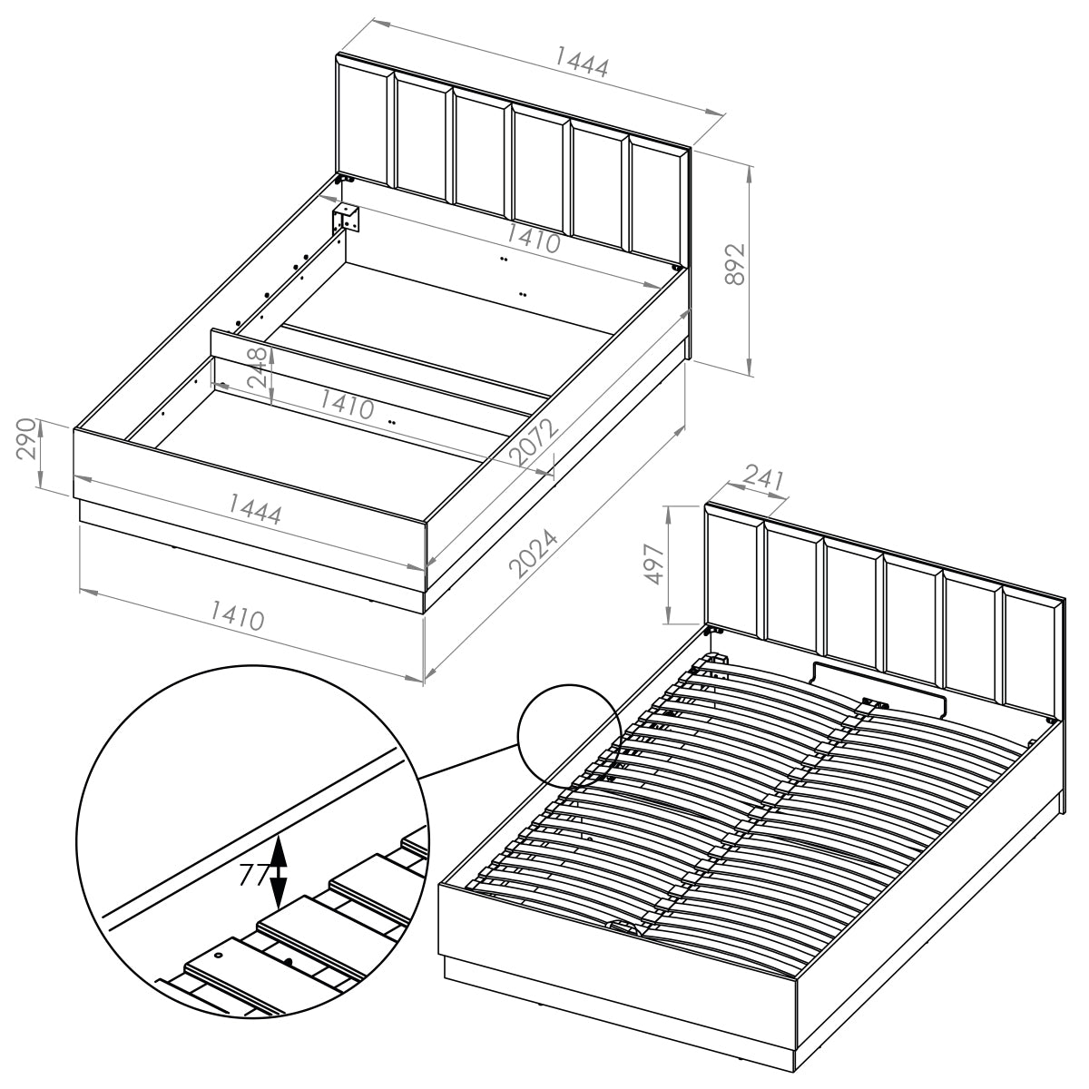 Lit coffre 140x200 sommier inclus Solal Bois et Noir - vue 8