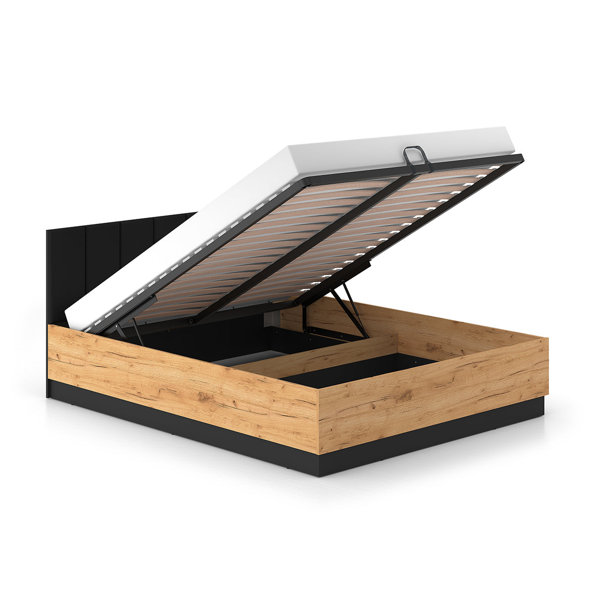 Lit coffre 160x200 sommier inclus Solal Bois et Noir - vue 2