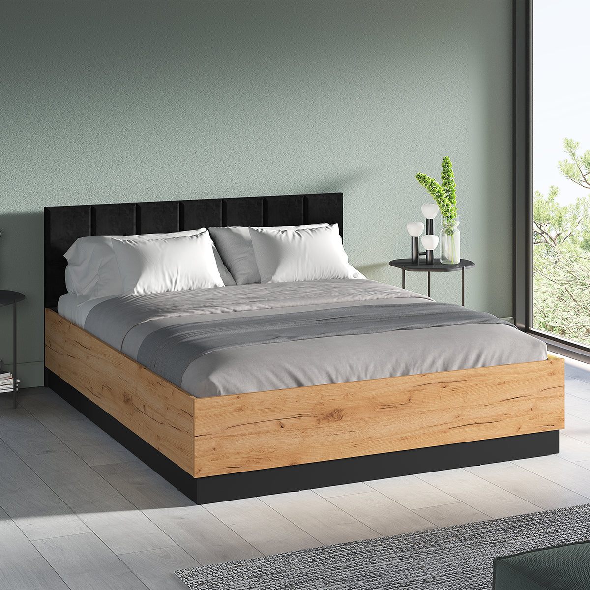 Lit coffre 160x200 sommier inclus Solal Bois et Noir - vue 3