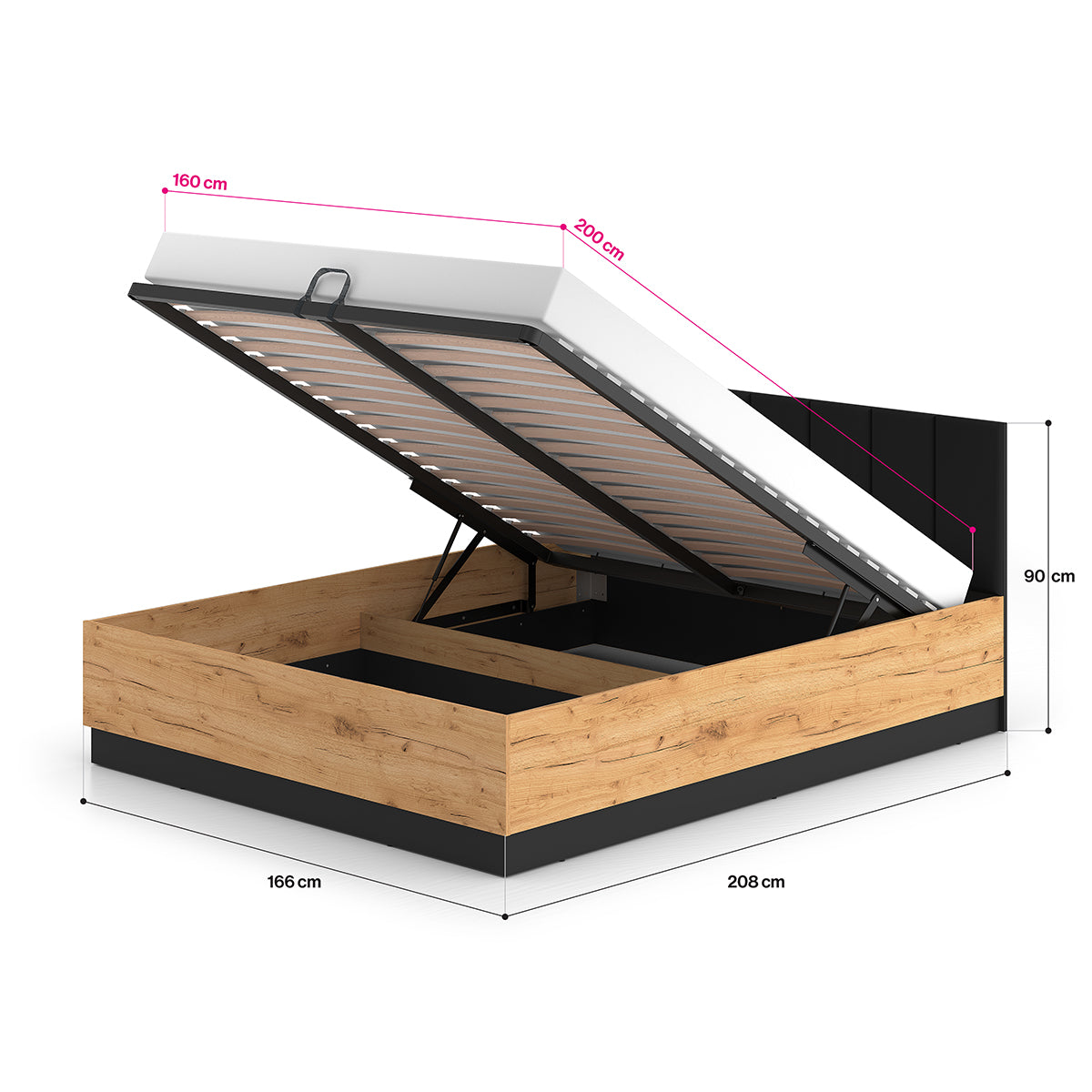 Lit coffre 160x200 sommier inclus Solal Bois et Noir - vue 5