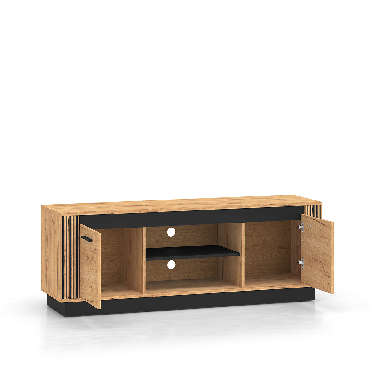 Meuble TV 2 portes 150 cm Solal Bois et Noir - vue 2