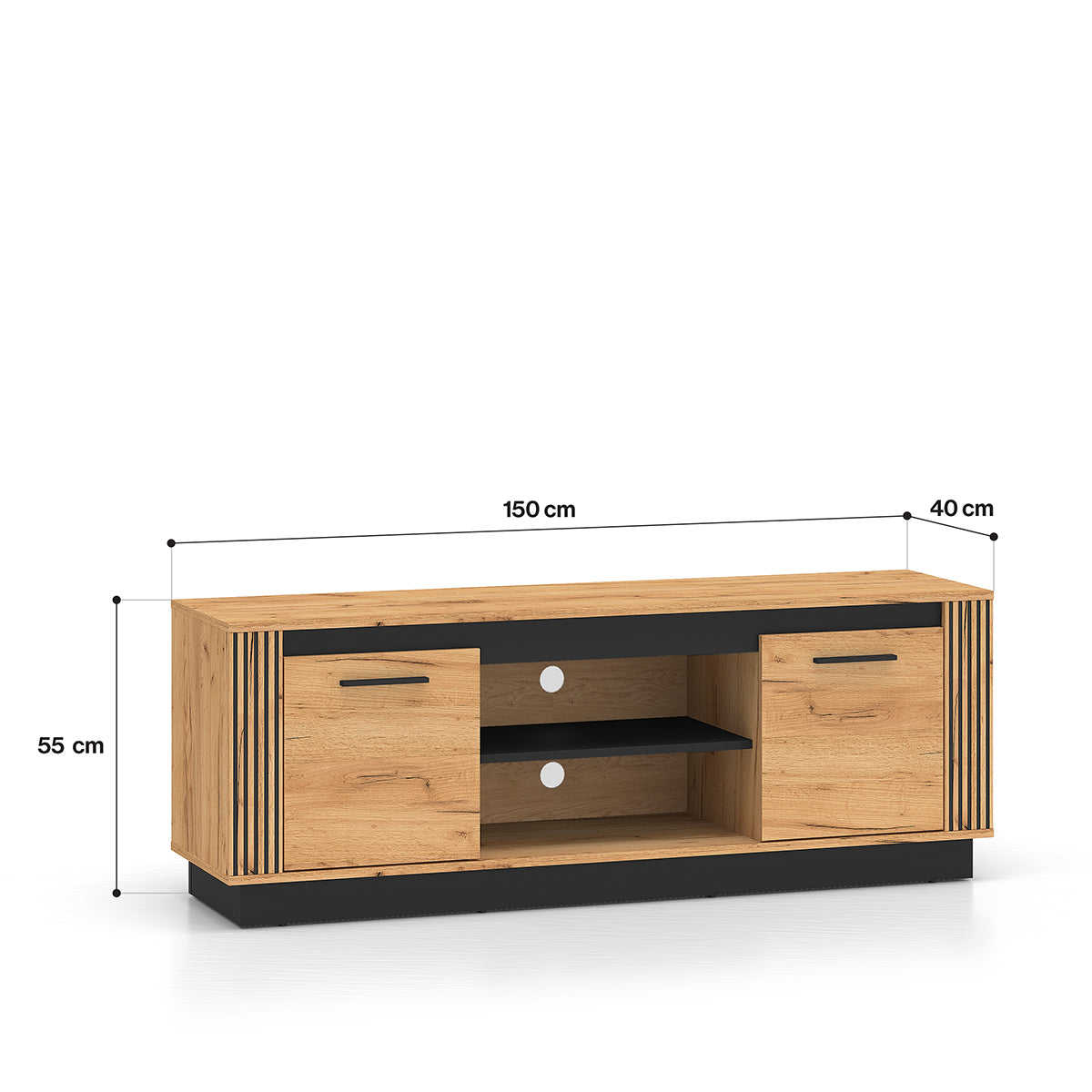 Meuble TV 2 portes 150 cm Solal Bois et Noir - vue 5