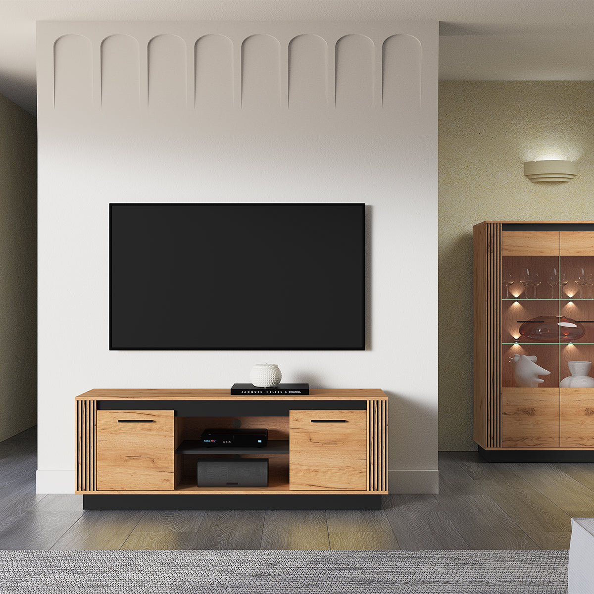 Meuble TV 2 portes 150 cm Solal Bois et Noir - vue 6