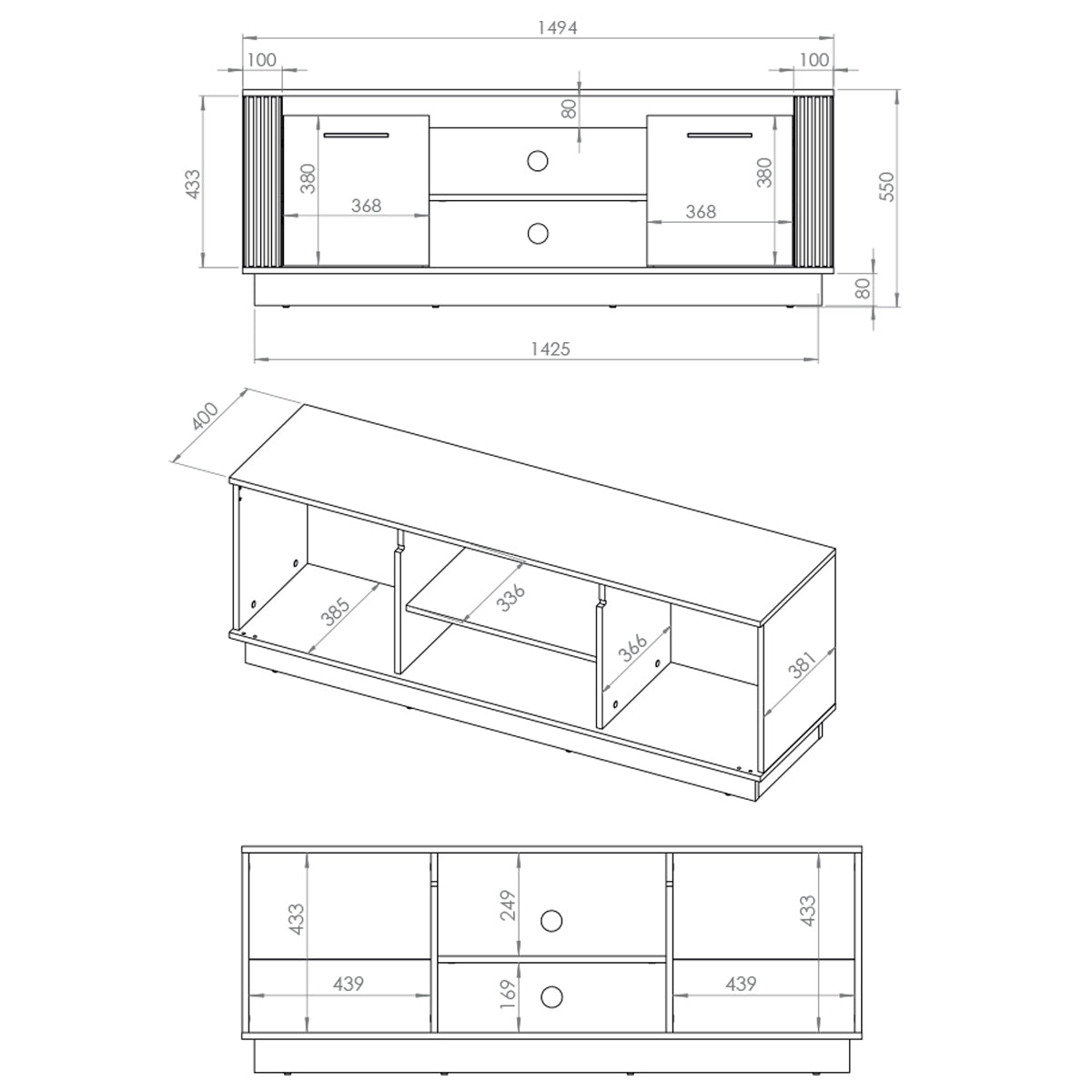 Meuble TV 2 portes 150 cm Solal Bois et Noir - vue 7