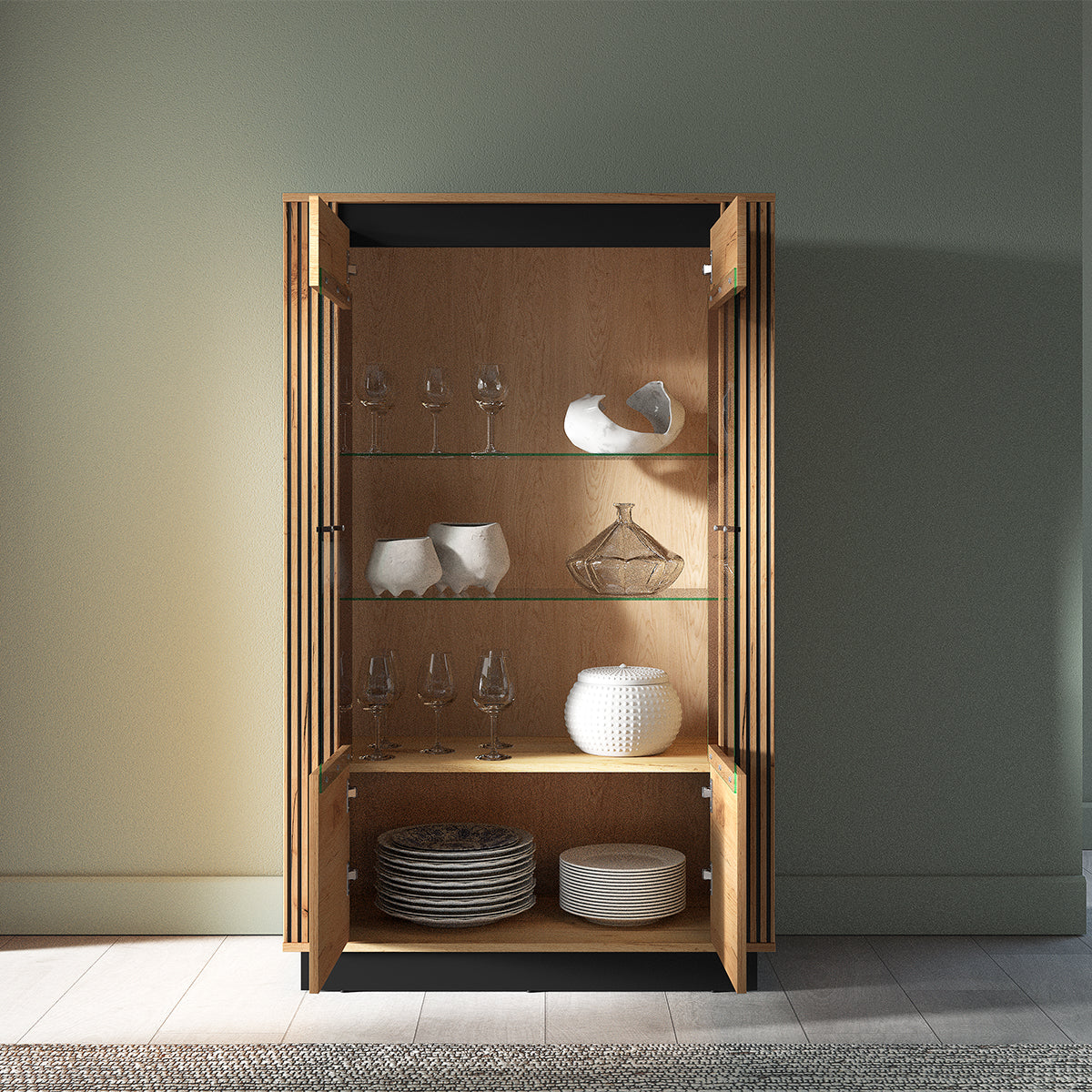 Vaisselier 2 portes Solal Bois et Noir - vue 4