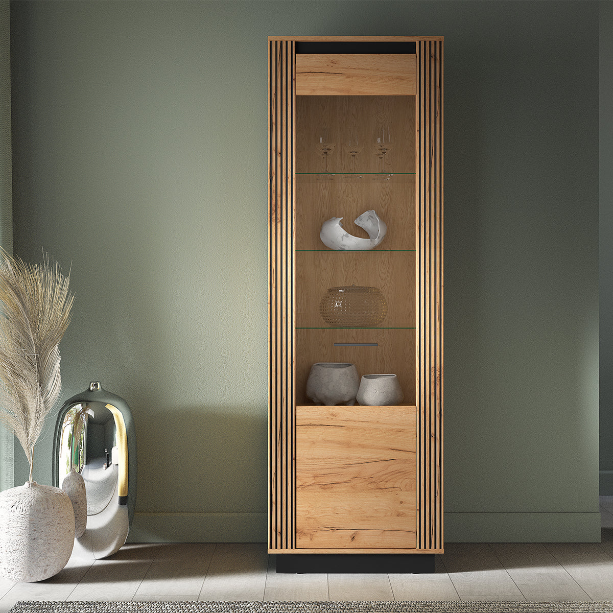 Vitrine 1 porte Solal Bois et Noir - vue 3