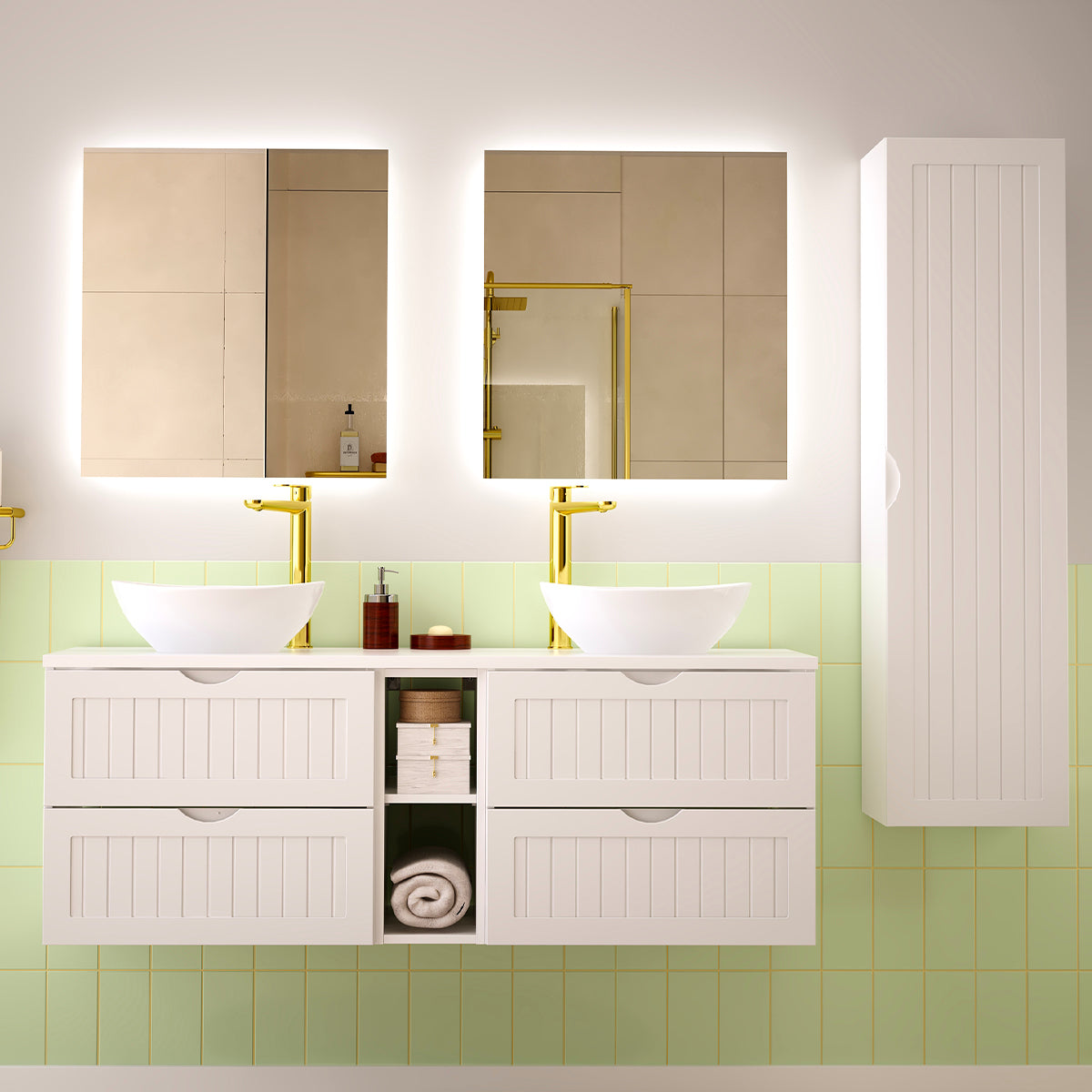Meuble sous-vasque 140cm 2 niches plan de toilette Soline Blanc - vue 6