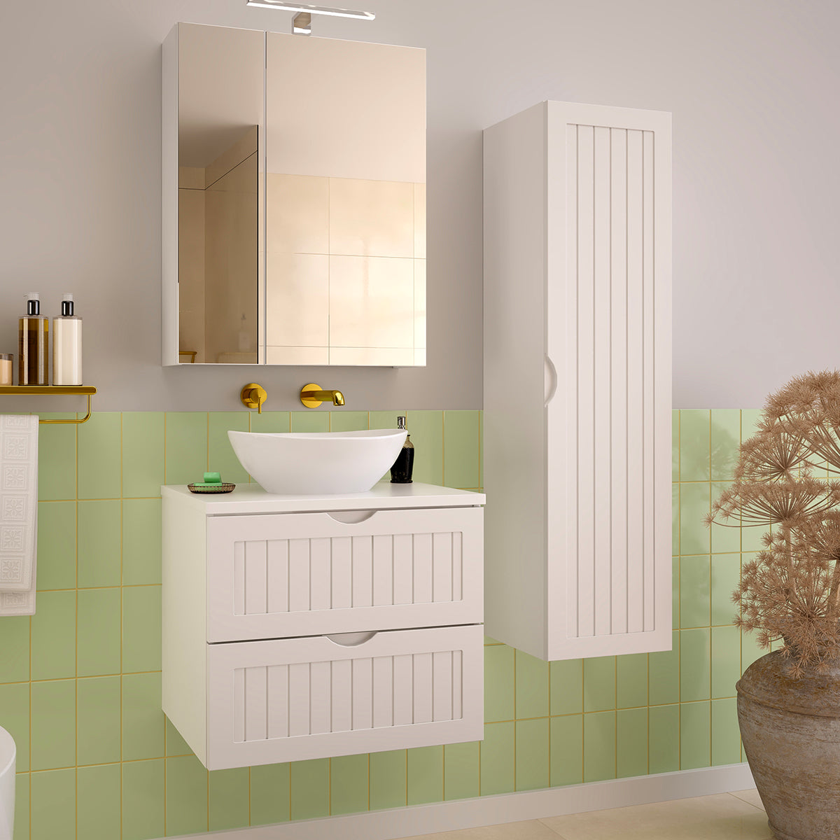 Meuble sous-vasque 60cm plan de toilette Soline Blanc - vue 5