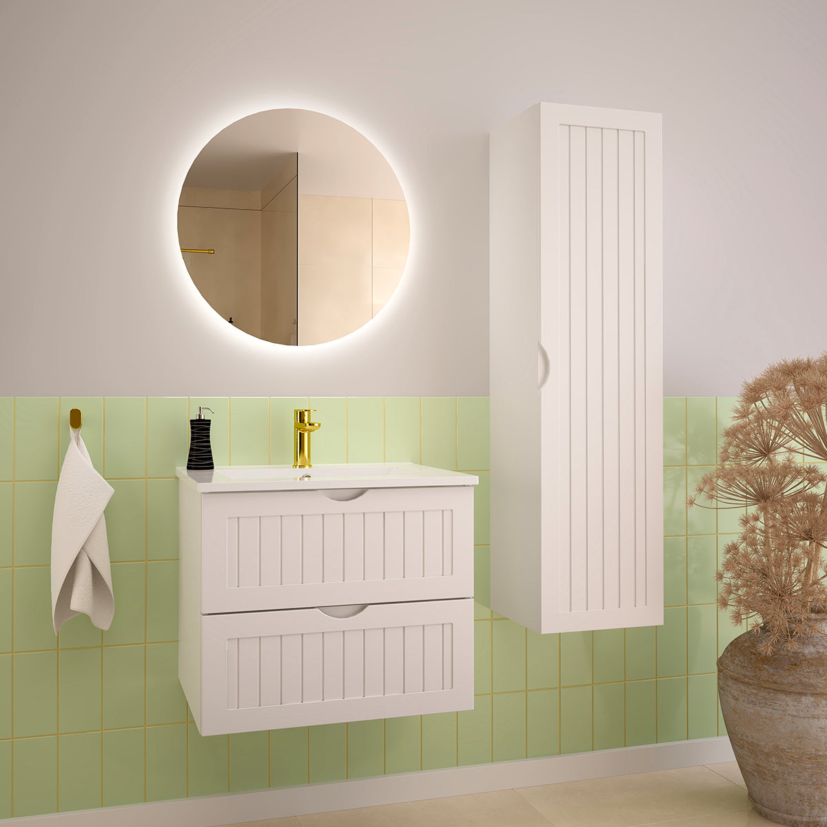 Meuble simple vasque encastrée 60cm Soline Blanc - vue 5
