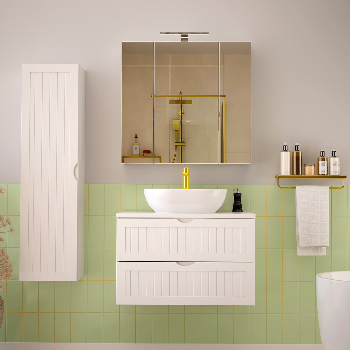 Meuble simple vasque 80cm Soline Blanc - vue 6