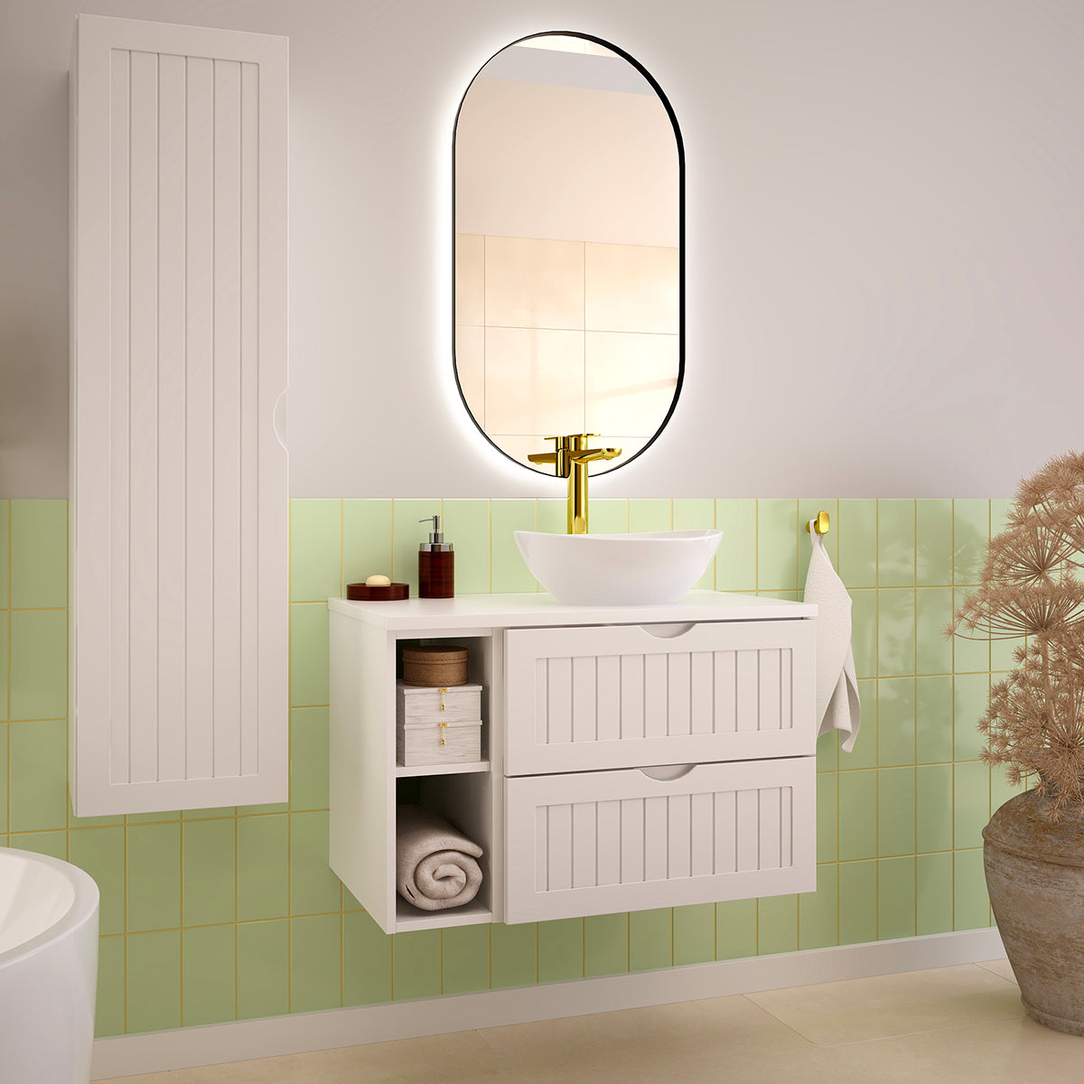 Meuble sous-vasque 80cm 2 niches plan de toilette Soline Blanc - vue 5