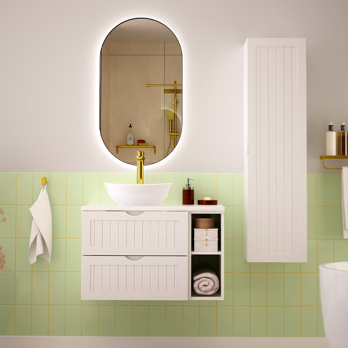 Meuble sous-vasque 80cm 2 niches plan de toilette Soline Blanc - vue 6