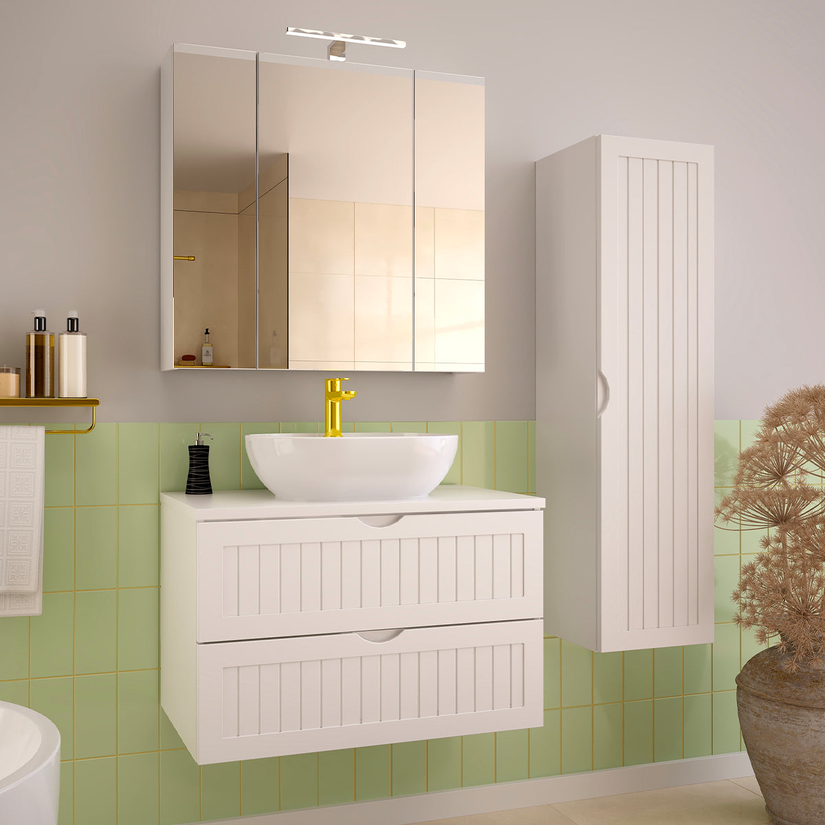 Meuble sous-vasque 80cm plan de toilette Soline Blanc - vue 5