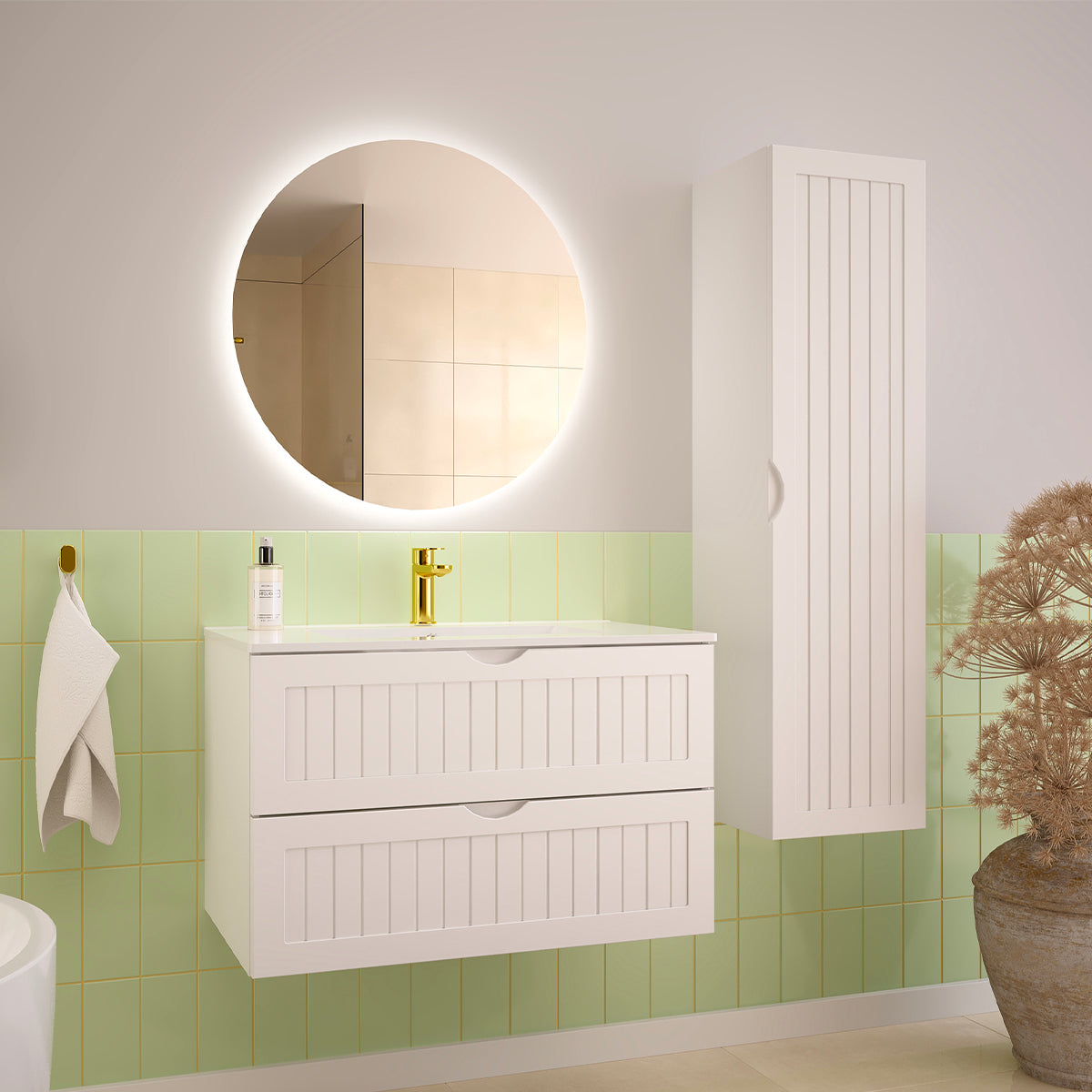 Meuble simple vasque encastrée 80cm Soline Blanc - vue 4