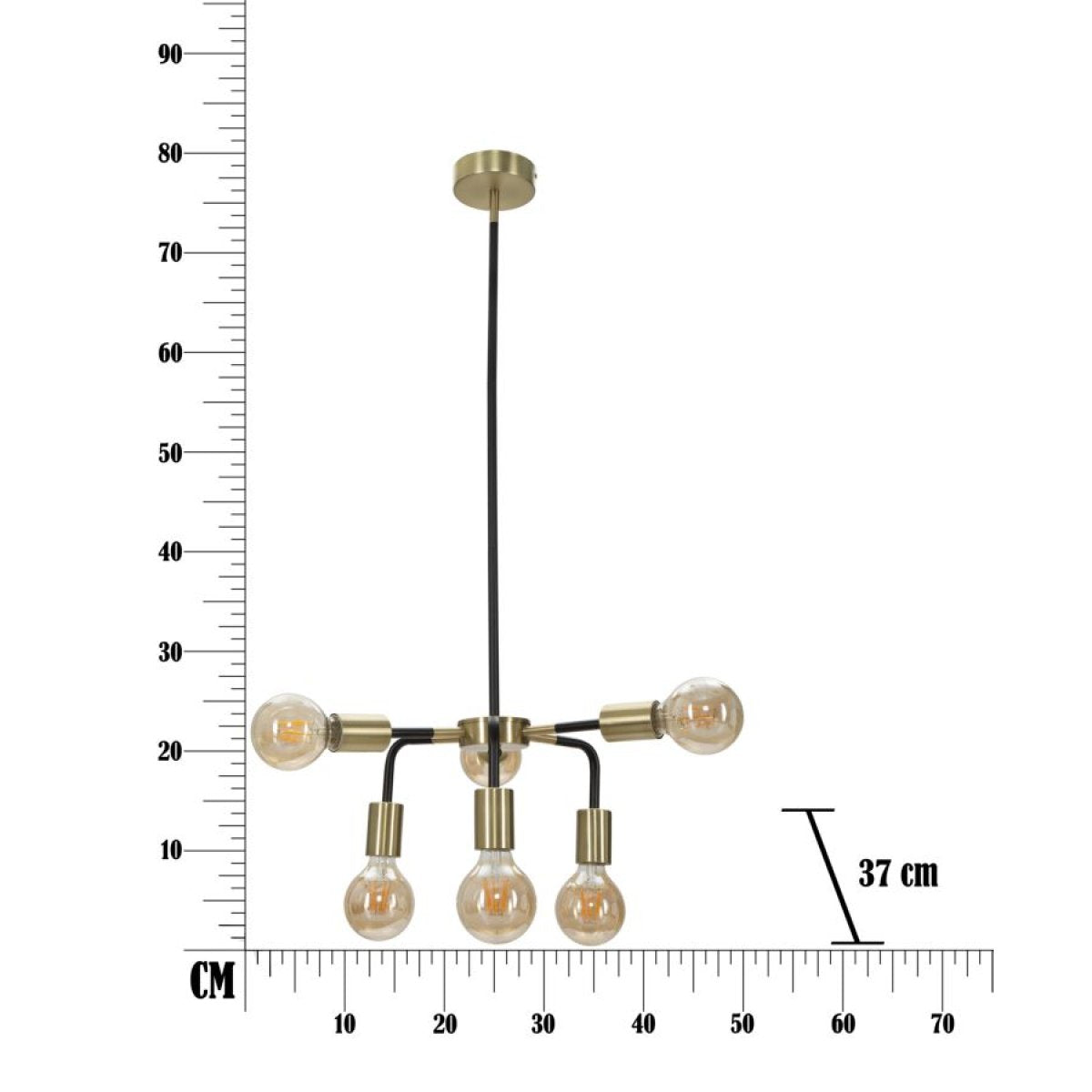 Suspension 6 ampoules 81 cm Ysao Noir et Doré - vue 8