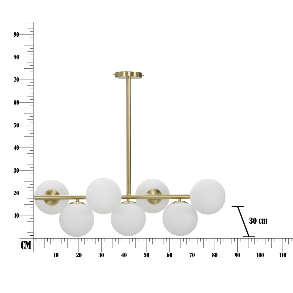 Suspension 7 globes en verre 74 cm Azélie Doré - vue 6