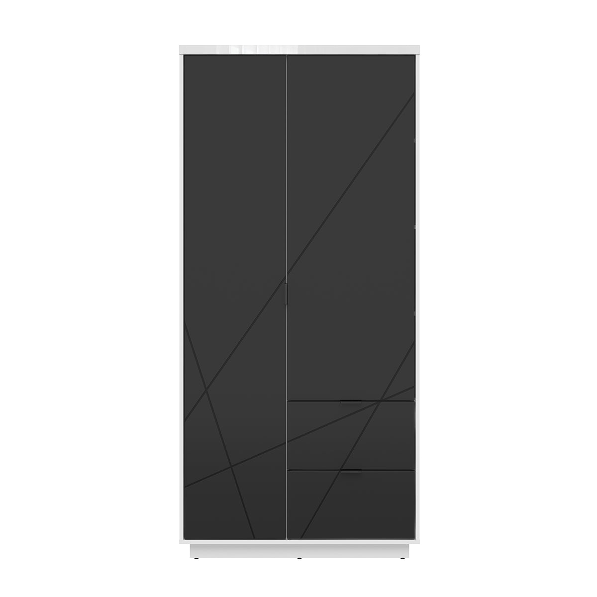 Armoire 2 portes 2 tiroirs Sven Noir et Blanc - vue 2