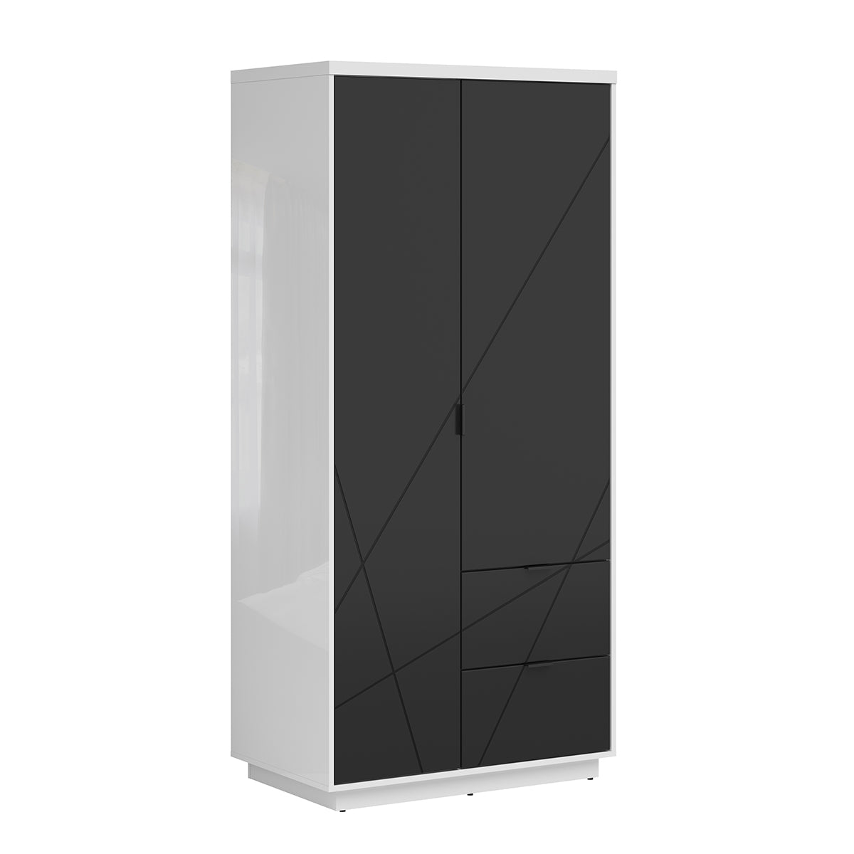 Armoire 2 portes 2 tiroirs Sven Noir et Blanc