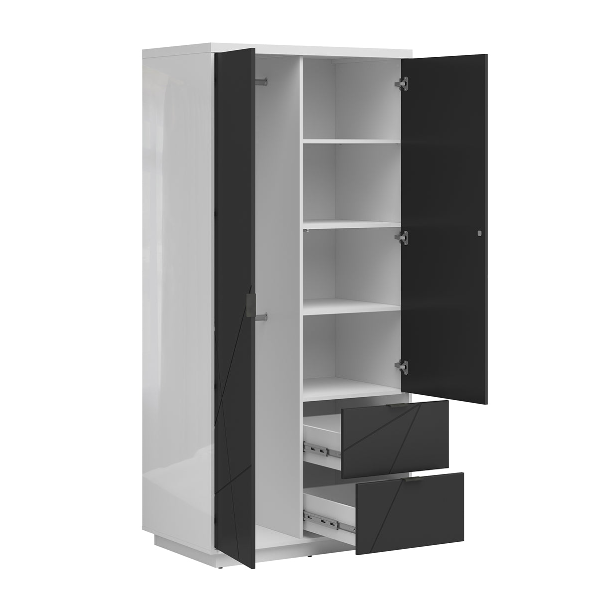 Armoire 2 portes 2 tiroirs Sven Noir et Blanc - vue 3
