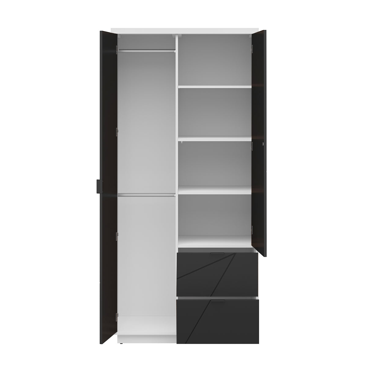 Armoire 2 portes 2 tiroirs Sven Noir et Blanc - vue 4